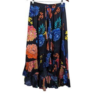 Pure Nordic Bright Floral Ruffled Women's Maxi Skirt Size M